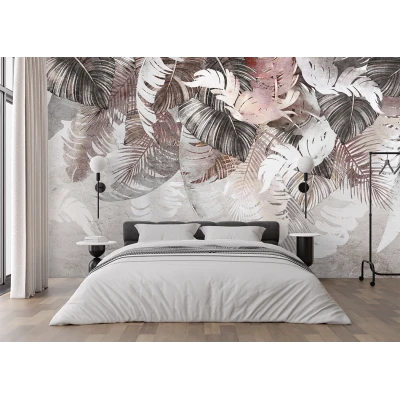 Fototapet fara imbinari Frunze Tropicale Sepia Textura Beton Premier Decor