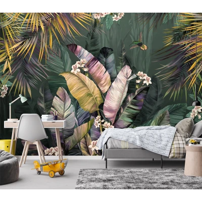 Fototapet fara Imbinari FrunzeTropicale Colorate Premier Decor