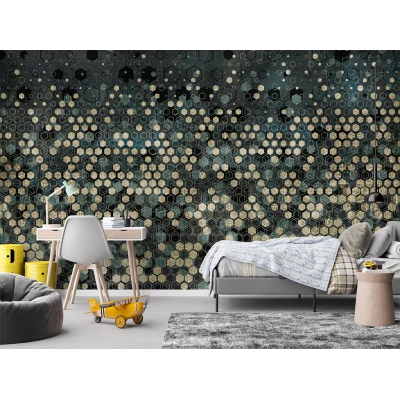 Fototapet fara imbinari geometrie verde Premier Decor