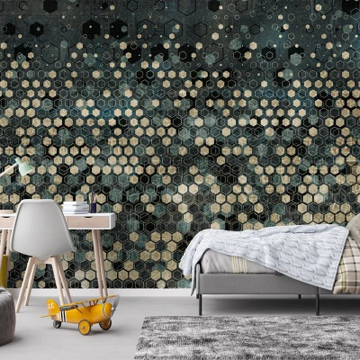 Fototapet fara imbinari geometrie verde Premier Decor