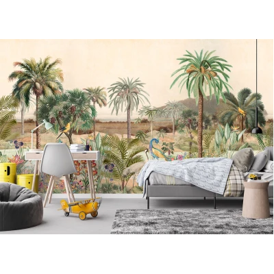 Fototapet fara imbinari gradina tropicala pauni fresca Premier Decor