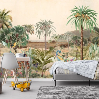 Fototapet fara imbinari gradina tropicala pauni fresca Premier Decor