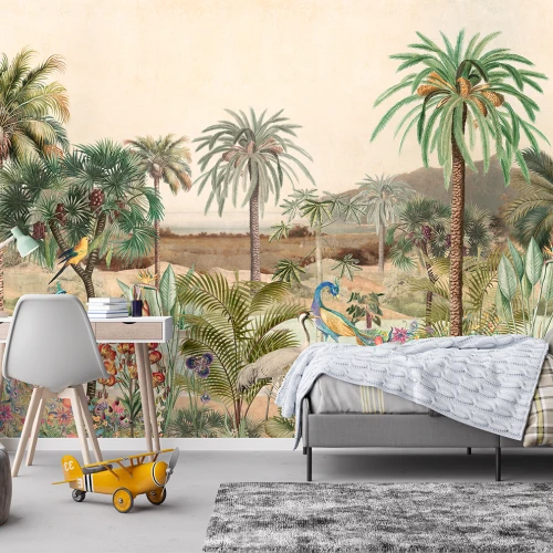 Fototapet fara imbinari gradina tropicala pauni fresca