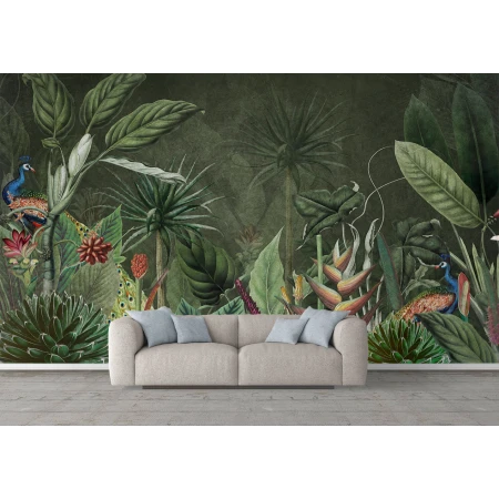Fototapet fara imbinari jungla verde frunze tropicale animale