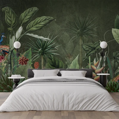 Fototapet fara imbinari jungla verde frunze tropicale animale Premier Decor