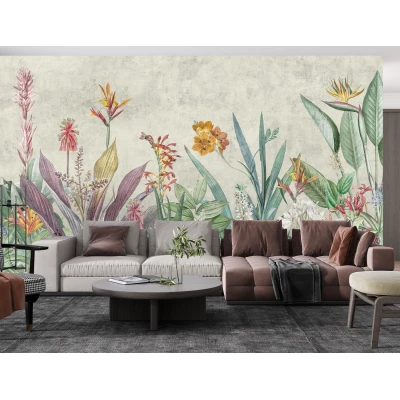 Fototapet Fara Imbinari Living si Dormitor - Flori In Acuarela Premier Decor