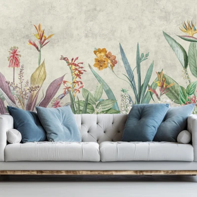 Fototapet Fara Imbinari Living si Dormitor - Flori In Acuarela Premier Decor