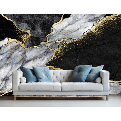 Fototapet Marmură Negru și Auriu pentru Living și Dormitor Premier Decor