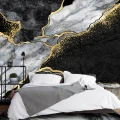 Fototapet Marmură Negru și Auriu pentru Living și Dormitor