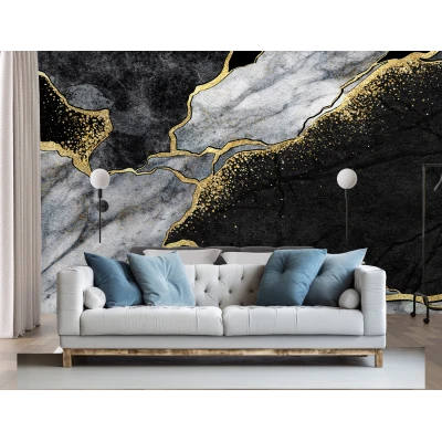 Fototapet Marmură Negru și Auriu pentru Living și Dormitor Premier Decor