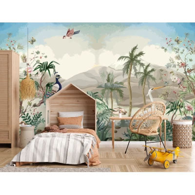 Fototapet fara imbinari - Oază Exotică cu Păsări Majestuoase Premier Decor