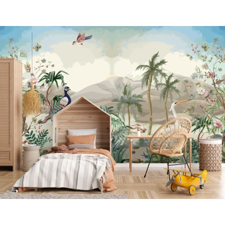 Fototapet fara imbinari - Oază Exotică cu Păsări Majestuoase Premier Decor