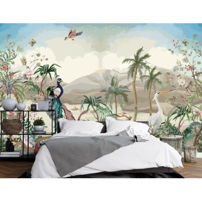 Fototapet fara imbinari - Oază Exotică cu Păsări Majestuoase Premier Decor