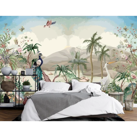 Fototapet fara imbinari - Oază Exotică cu Păsări Majestuoase Premier Decor