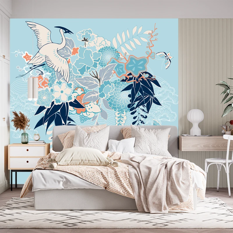 Fototapet fara imbinari Oriental Pattern Pasare Frunze