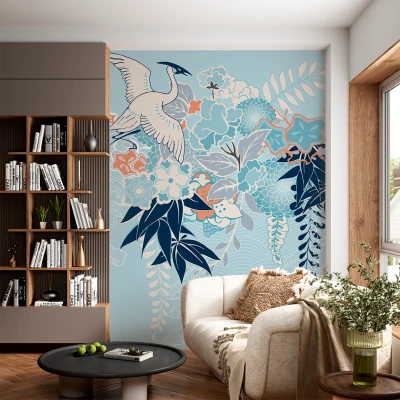 Fototapet fara imbinari Oriental Pattern Pasare Frunze Premier Decor