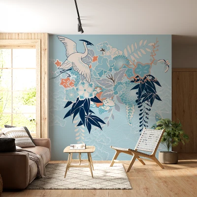 Fototapet fara imbinari Oriental Pattern Pasare Frunze Premier Decor