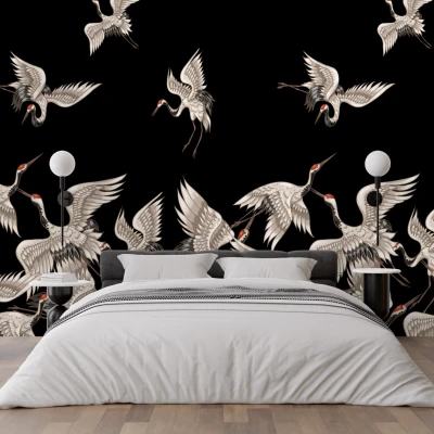 Fototapet fara Imbinari Pasari pe fundal negru Premier Decor