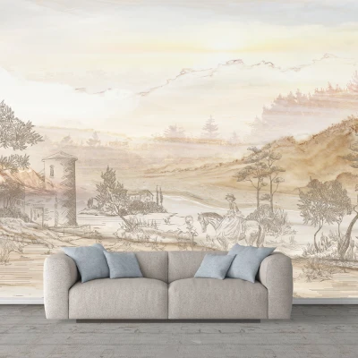 Fototapet Fara Imbinari Peisaj Sepia - Living si Dormitor Premier Decor