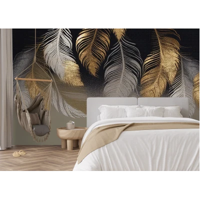 Fototapet fara imbinari Pene aurii si negre Premier Decor