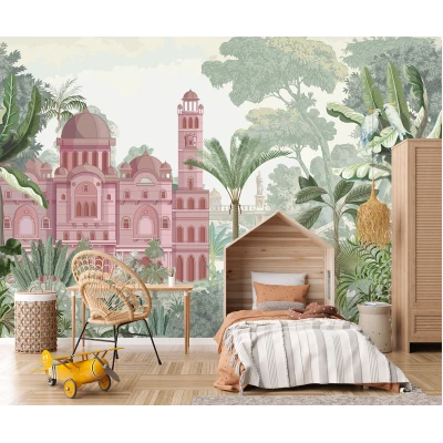 Fototapet fara Imbinari pentru copii Castel Roz In Padure Tropicala Premier Decor