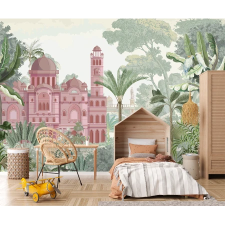 Fototapet fara Imbinari pentru copii Castel Roz In Padure Tropicala Premier Decor