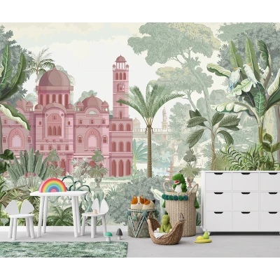 Fototapet fara Imbinari pentru copii Castel Roz In Padure Tropicala Premier Decor