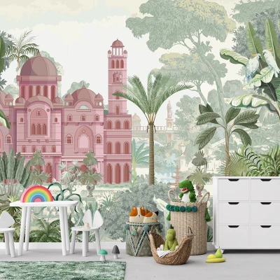Fototapet fara Imbinari pentru copii Castel Roz In Padure Tropicala Premier Decor