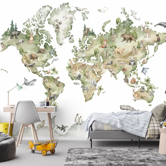 Fototapet fara Imbinari Pentru Copii Harta Lumii cu Animale