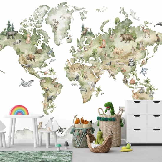 Fototapet fara Imbinari Pentru Copii Harta Lumii cu Animale