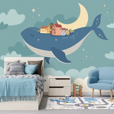 Fototapet fara Imbinari pentru copii vector animale balena albastru noapte Premier Decor