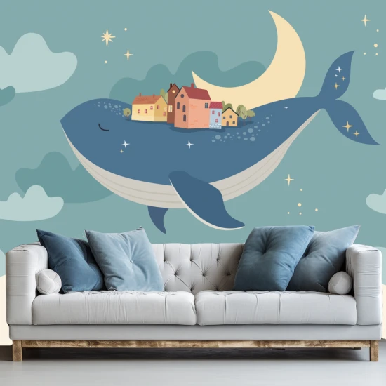 Fototapet fara Imbinari pentru copii vector animale balena albastru noapte