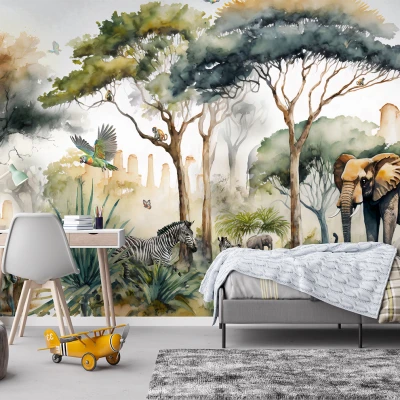 Fototapet fara Imbinari personalizat Jungla In Acuarela Premier Decor