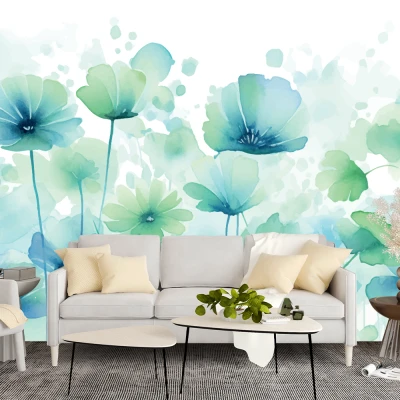 Fototapet Fara Imbinari Pictura Flori in Acuarela - Living si Dormitor Premier Decor