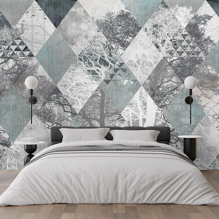 Fototapet fara Imbinarie Peisaj Padure Cu frome Geometrice Grunge pe Textura de Ciment