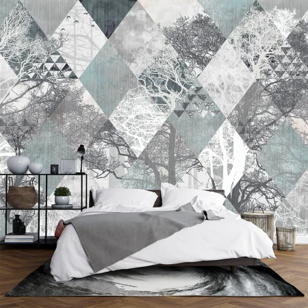 Fototapet fara Imbinarie Peisaj Padure Cu frome Geometrice Grunge pe Textura de Ciment