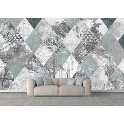 Fototapet fara Imbinarie Peisaj Padure Cu frome Geometrice Grunge pe Textura de Ciment Premier Decor