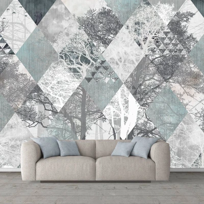 Fototapet fara Imbinarie Peisaj Padure Cu frome Geometrice Grunge pe Textura de Ciment Premier Decor