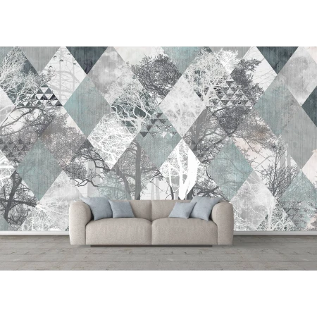 Fototapet fara Imbinarie Peisaj Padure Cu frome Geometrice Grunge pe Textura de Ciment