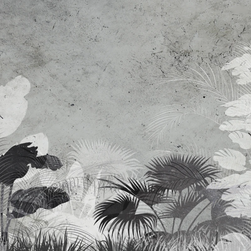 Fototapet fara imbinari Black And White Tropical Leaves
