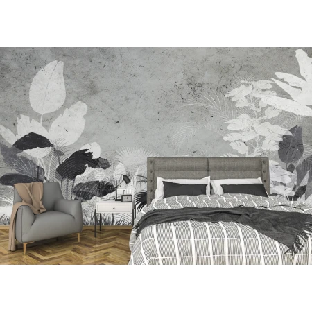 Fototapet fara imbinari Black And White Tropical Leaves Premier Decor