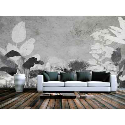 Fototapet fara imbinari Black And White Tropical Leaves Premier Decor