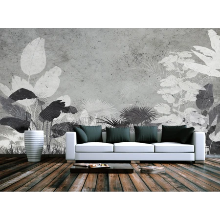 Fototapet fara imbinari Black And White Tropical Leaves Premier Decor