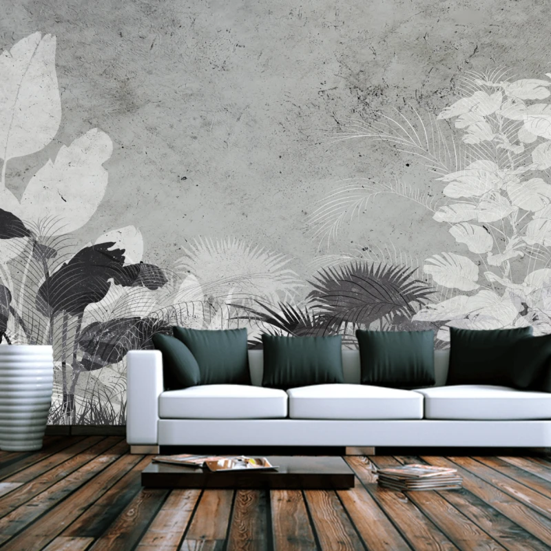 Fototapet fara imbinari Black And White Tropical Leaves