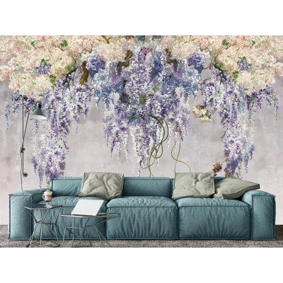 Fototapet fara imbinari Beautiful Watercolor Lilac Branches Premier Decor