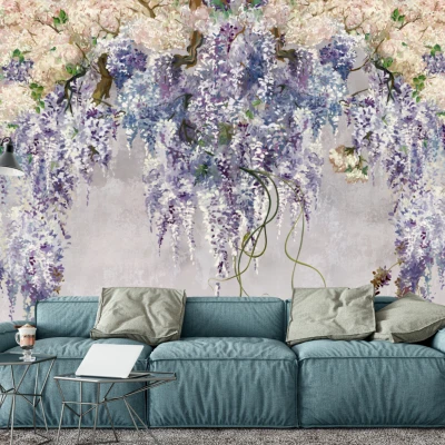 Fototapet fara imbinari Beautiful Watercolor Lilac Branches Premier Decor