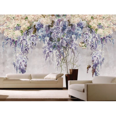 Fototapet fara imbinari Beautiful Watercolor Lilac Branches Premier Decor