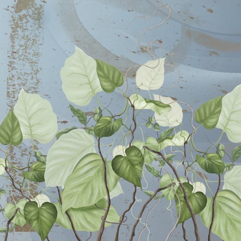 Fototapet fara imbinari Beautiful Painted Flowering Leaves