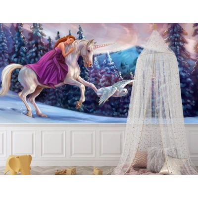 Fototapet Modern 3D - Dormitor si Living, Unicorn si Prințesă Premier Decor