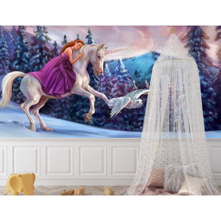 Fototapet Modern 3D - Dormitor si Living, Unicorn si Prințesă Premier Decor